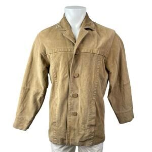 M. Julian Wilsons Men's Tan Khaki 100% Leather Long Sleeve Button Up Jacket S